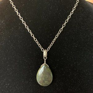 Serpentine Necklace. Beautiful green pendant on a silver chain. 16"-18" necklace